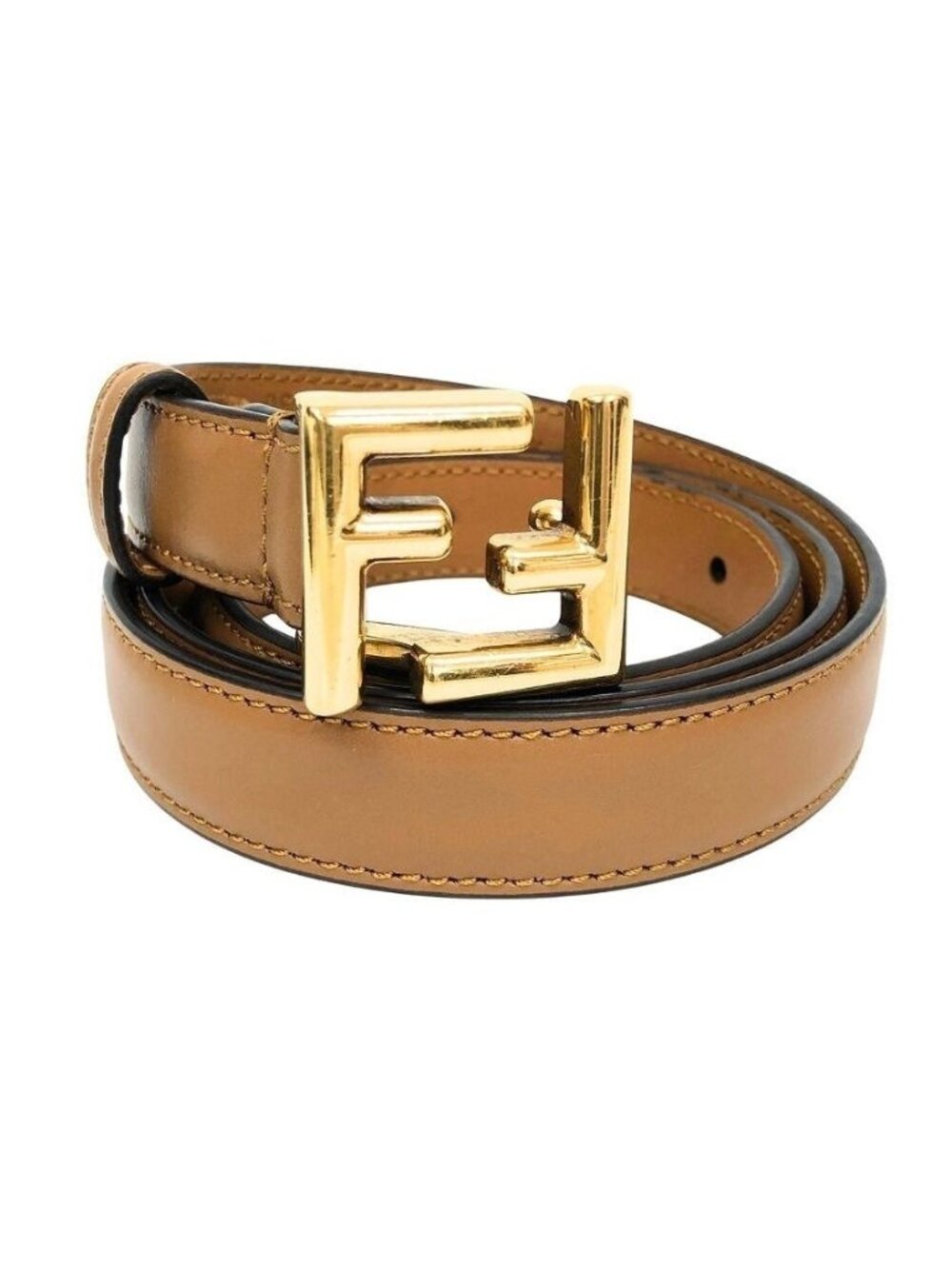Fendi Belt Camel Brown FF Leather